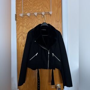 Zara Black Suede and Fur Biker Jacket